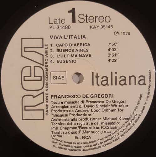 Francesco De Gregori: Viva l’Italia Hi-Fi e Vinili