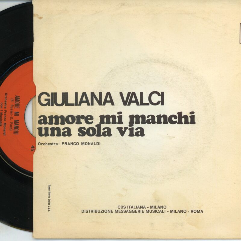 Vinile 45 giri – Giuliana Valci: Amore mi manchi / Una sola via Oggettistica