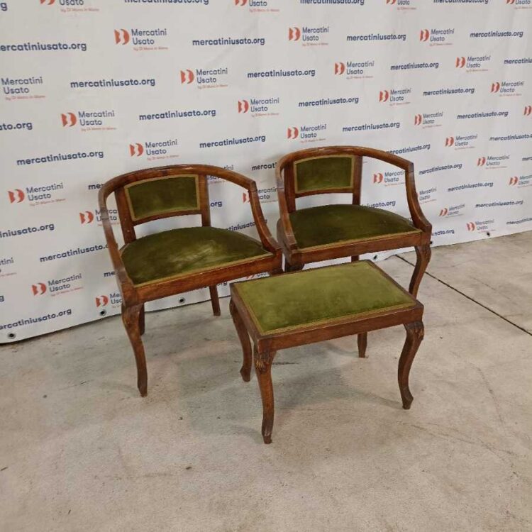 Coppia Poltrone a pozzetto con pouf Luigi Filippo