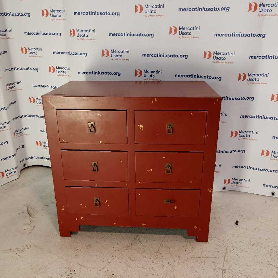 Cassettiera laccata Rossa stile Etnico - immagine 2