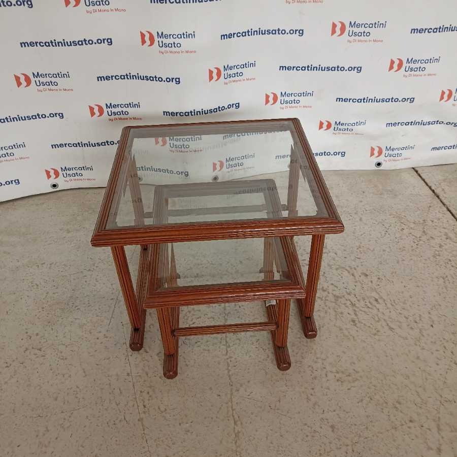 Coppia Tavolini impilabili con vetro molato - immagine 2