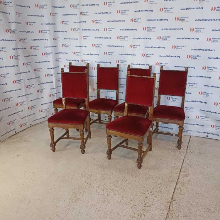 6 Sedie con velluto rosso in stile