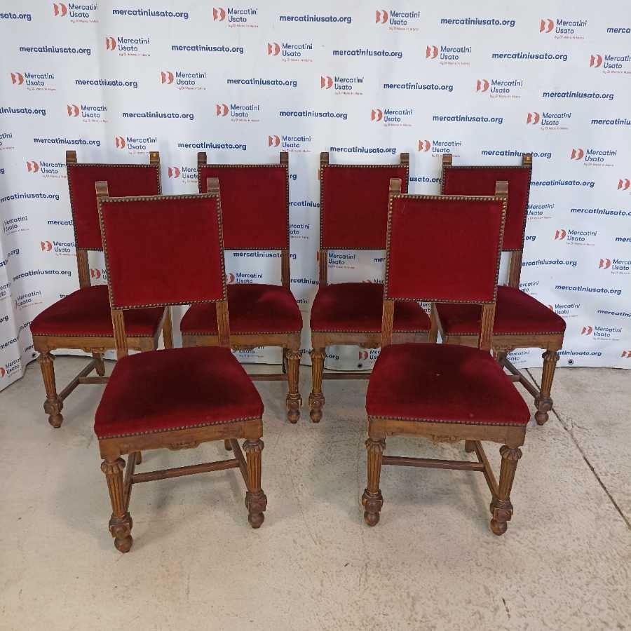 6 Sedie con velluto rosso in stile - immagine 2