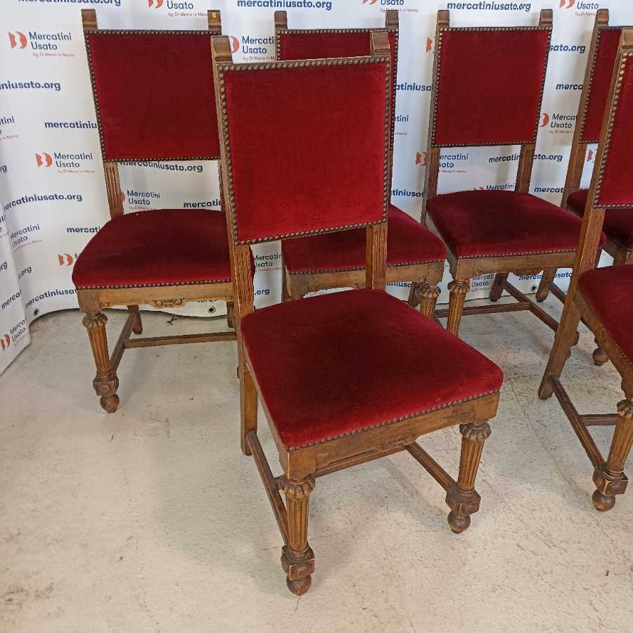 6 Sedie con velluto rosso in stile - immagine 3