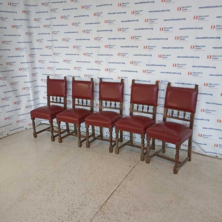 5 Sedie in stile metà 900 in pelle