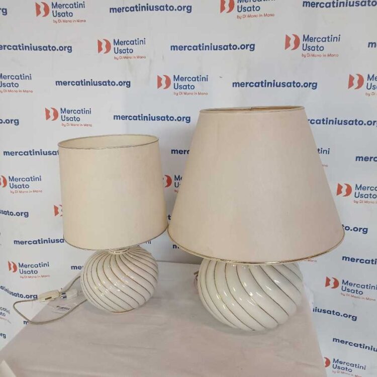Coppia Di Lampade In Ceramica A Coste Filo Oro