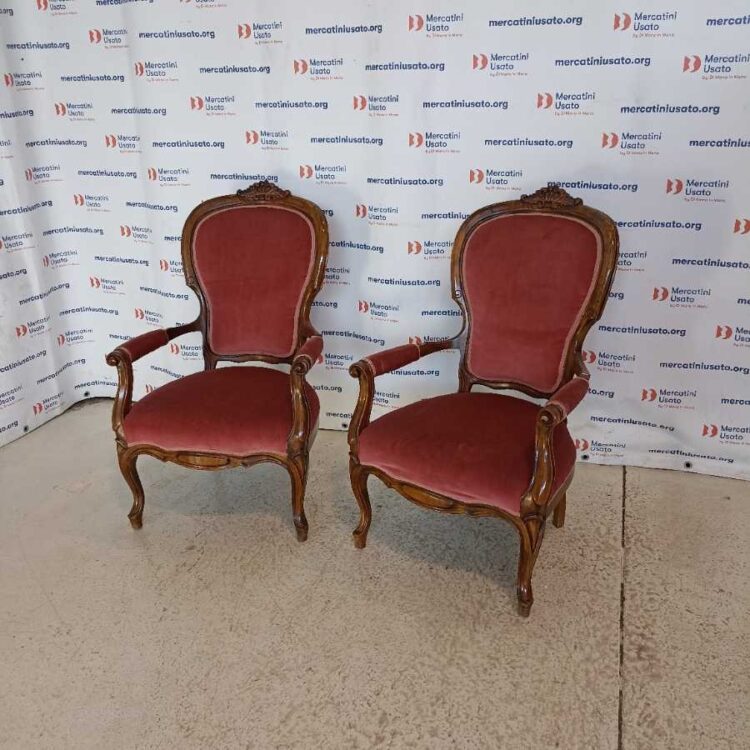 Coppia Poltroncine Vintage Legno e Velluto