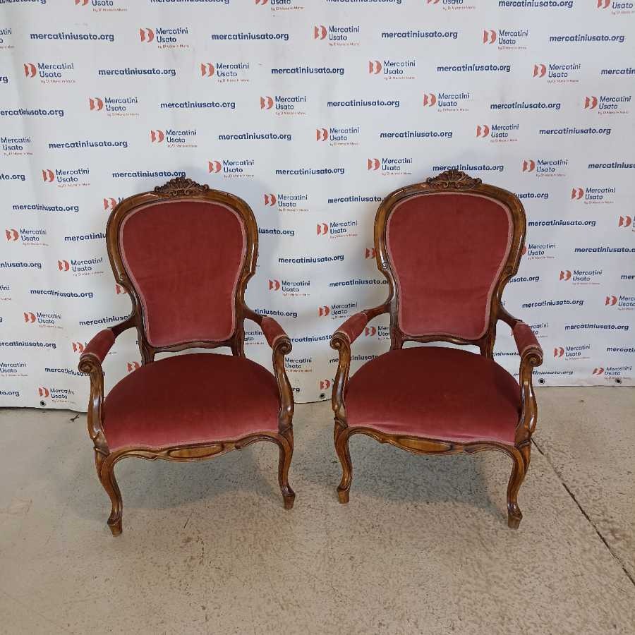 Coppia Poltroncine Vintage Legno e Velluto - immagine 2