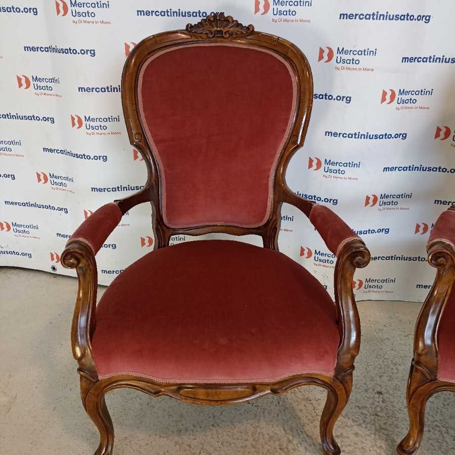 Coppia Poltroncine Vintage Legno e Velluto - immagine 3