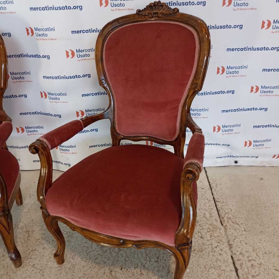 Coppia Poltroncine Vintage Legno e Velluto - immagine 4