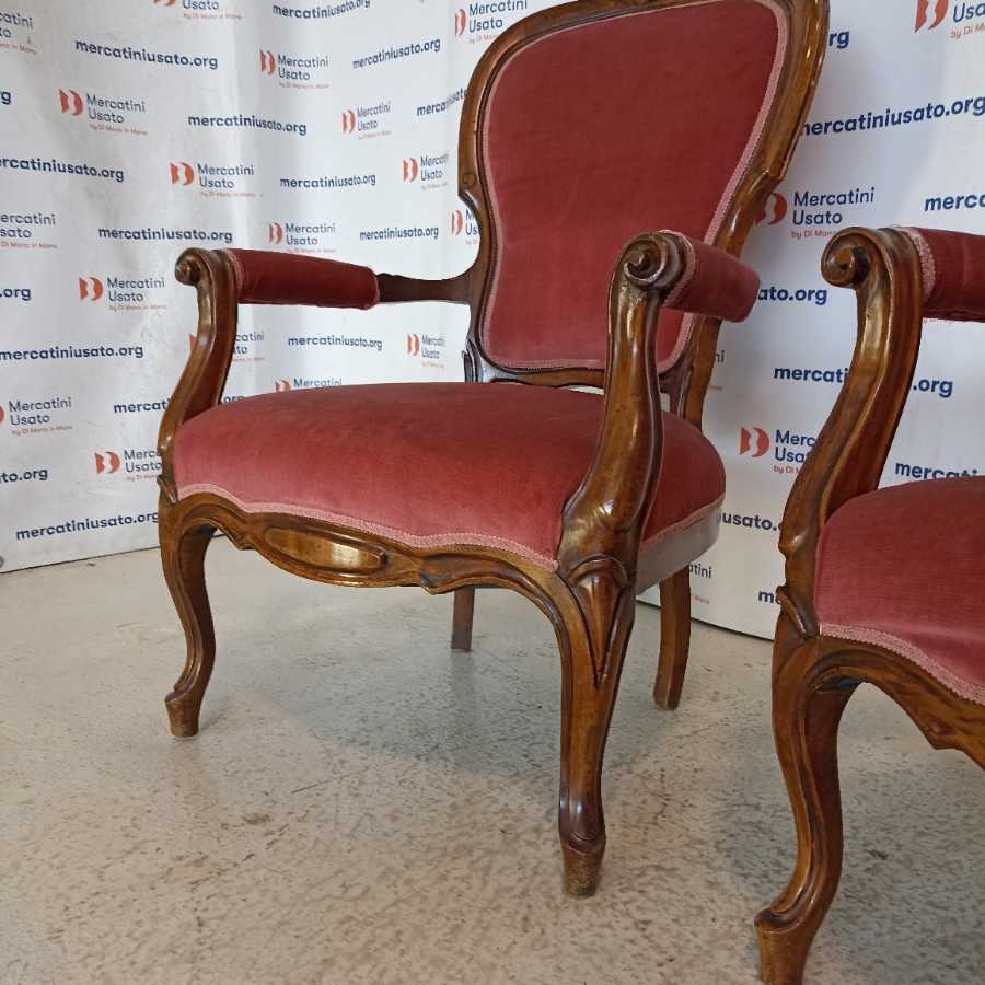 Coppia Poltroncine Vintage Legno e Velluto - immagine 6