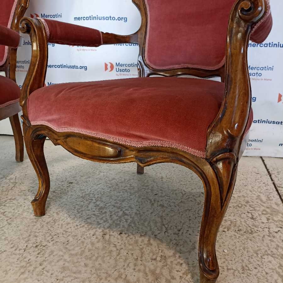 Coppia Poltroncine Vintage Legno e Velluto - immagine 7