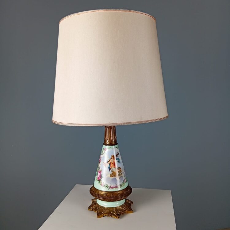 Lampada Da Tavolo In Bronzo E Porcellana Decorata